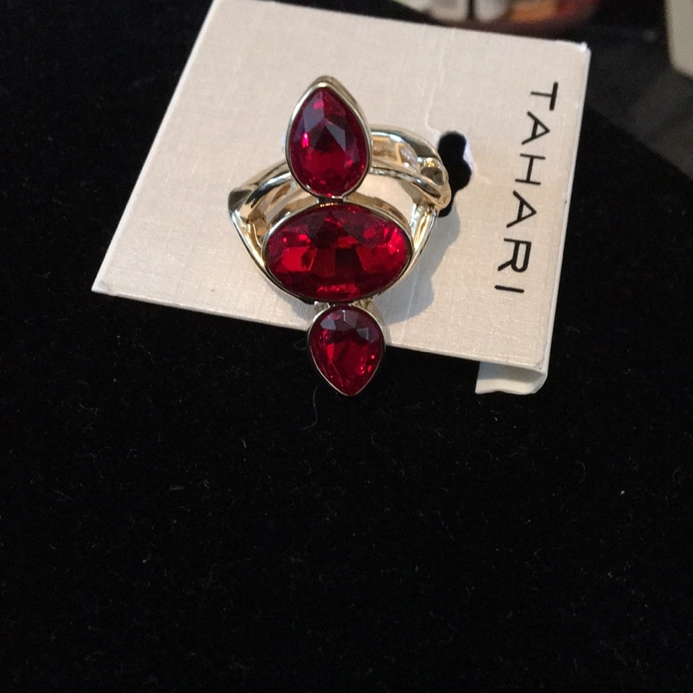 Interesting New Tahari Red Stone Adjustable Ring